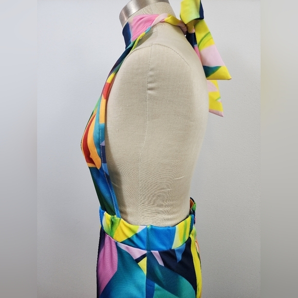 NWOT Backless Bold Vibrant Multicolor Maxi Dress, size Large - Picture 5 of 13